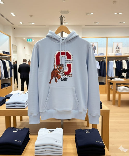 Men’s Premium Light Blue Hoodie with Bold Tiger Graphic