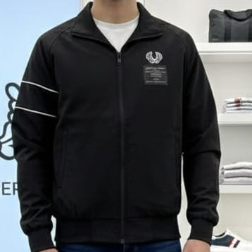 Men’s Black Zip-Up Casual Jacket with Logo Print