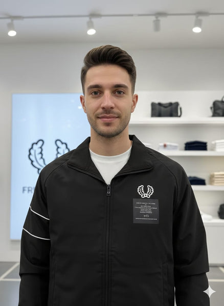 Men’s Black Zip-Up Casual Jacket with Logo Print