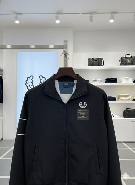 Men’s Black Zip-Up Casual Jacket with Logo Print