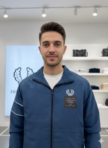 Men’s Blue Casual Zip-Up Jacket with Ribbed Hem