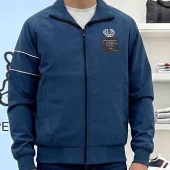 Men’s Blue Casual Zip-Up Jacket with Ribbed Hem