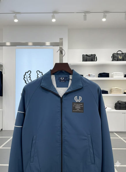 Men’s Blue Casual Zip-Up Jacket with Ribbed Hem