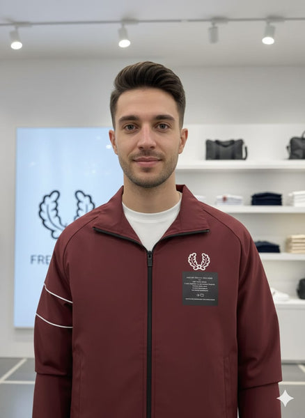 Men’s Maroon Zip-Up Casual Jacket with Ribbed Hem