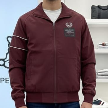 Men’s Maroon Zip-Up Casual Jacket with Ribbed Hem