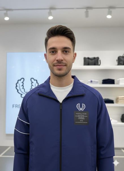 Men’s Navy Blue Zip-Up Casual Jacket with Logo Detail