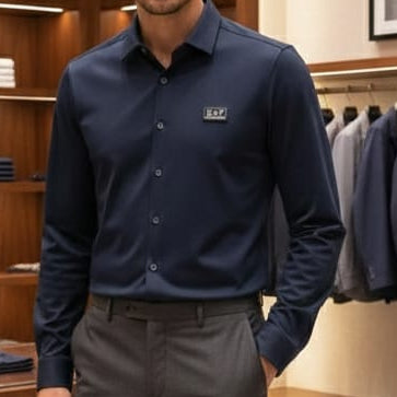 Men’s Solid Black Full Sleeve Casual Shirt with Logo Patch
