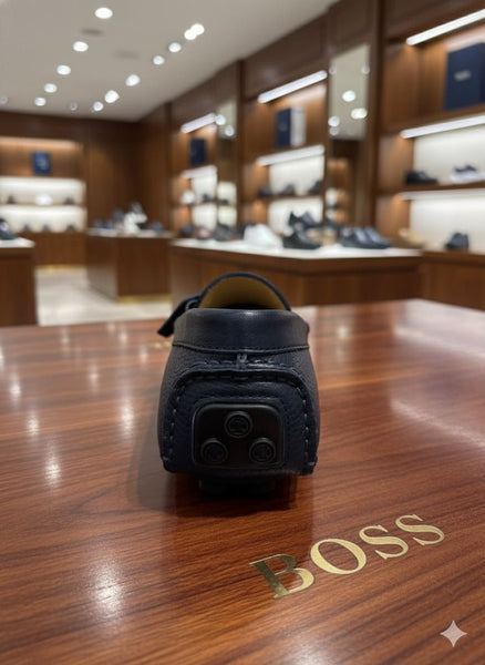 Men’s Navy Blue Leather Loafers with Premium Logo Detail