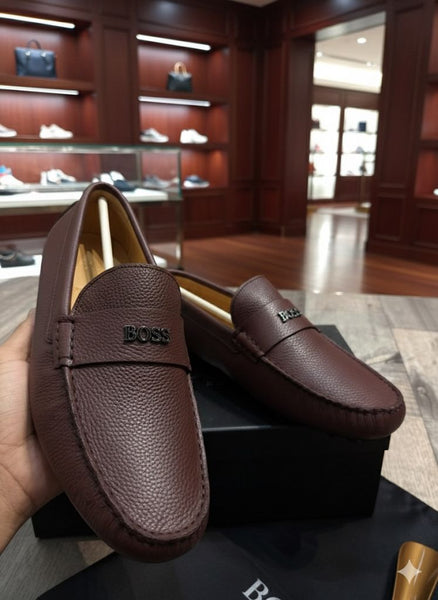 Men’s Brown Leather Slip-On Loafers with Premium Logo