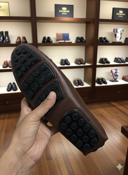 Men’s Brown Leather Slip-On Loafers with Premium Logo