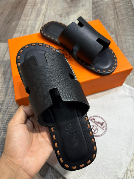 Men’s Premium Black Leather Slip-On Sandals