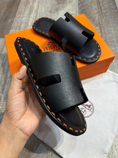 Men’s Premium Black Leather Slip-On Sandals