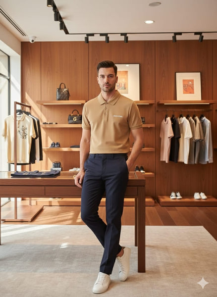 Luxury Men’s Beige Classic Polo T-Shirt