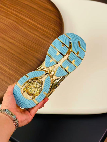 Men’s Grey Luxury Sport Sneakers with Gold Sole Design