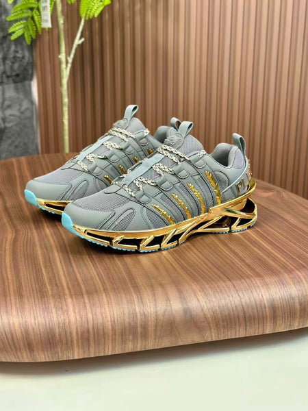 Men’s Grey Luxury Sport Sneakers with Gold Sole Design