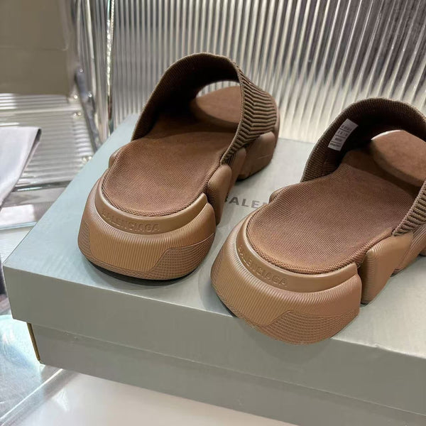 Premium Brown  Knit Strap Chunky Slide Sandals  Luxury Comfort Style