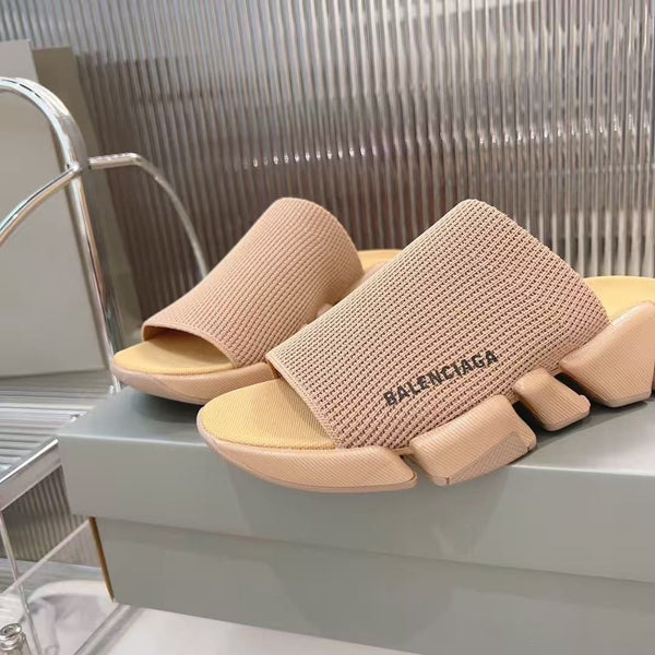 Branded  Knit Strap Chunky Slide Sandals