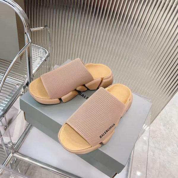Branded  Knit Strap Chunky Slide Sandals