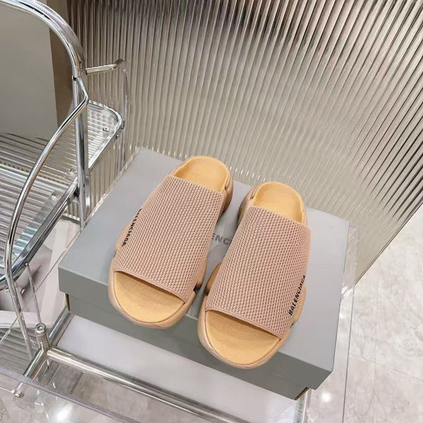 Branded  Knit Strap Chunky Slide Sandals