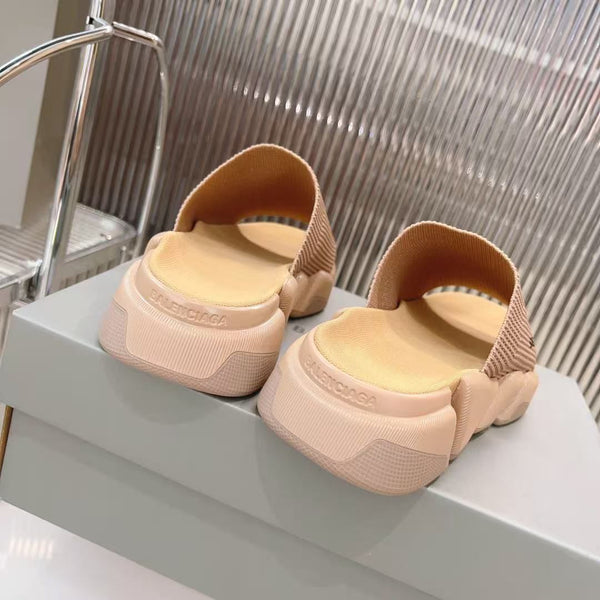 Branded  Knit Strap Chunky Slide Sandals
