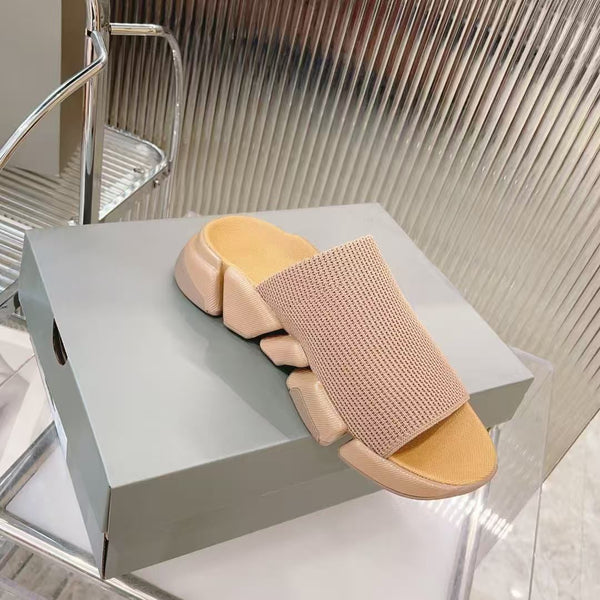 Branded  Knit Strap Chunky Slide Sandals