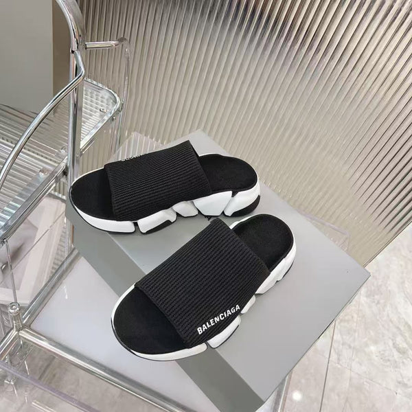 Luxury Brand  Knit Strap Chunky Slide Sandals  Black & White
