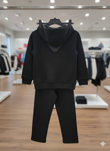 Kids Black Hooded Tracksuit Set Zip-Up Hoodie & Joggers