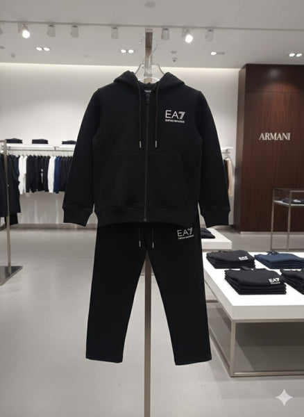 Kids Black Hooded Tracksuit Set Zip-Up Hoodie & Joggers