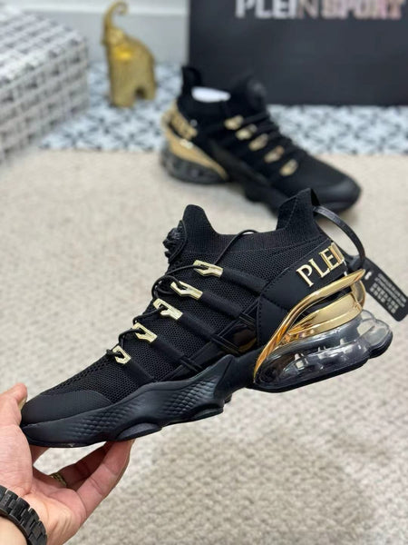 Luxury Black & Gold Sports Sneakers for Men | Premium Cushioned Designer Shoes
