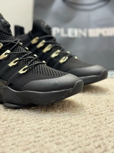 Luxury Black & Gold Sports Sneakers for Men | Premium Cushioned Designer Shoes