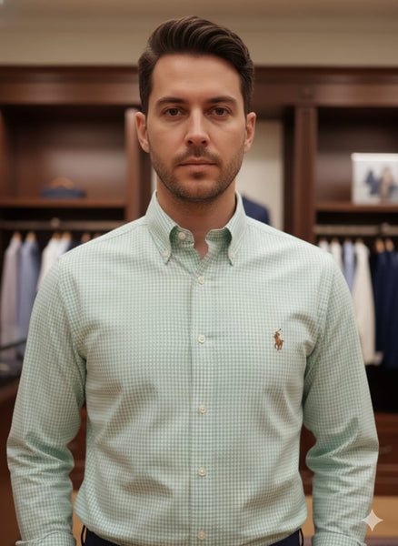Men’s Premium Light Green Checked Cotton Shirt