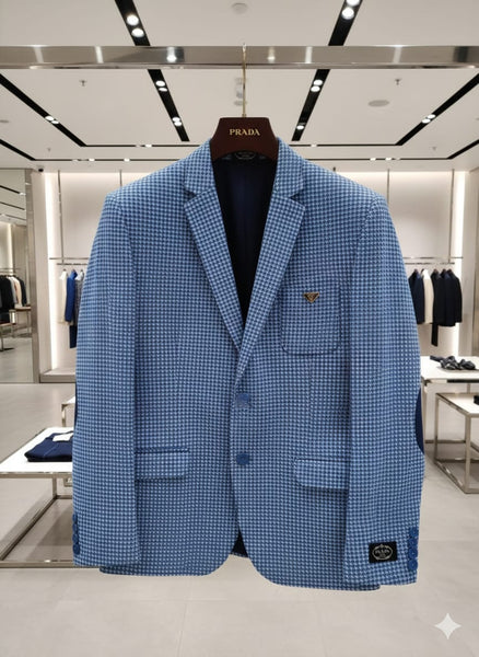 Premium Blue Textured Blazer with Elbow Patch Detail