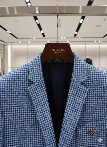 Premium Blue Textured Blazer with Elbow Patch Detail