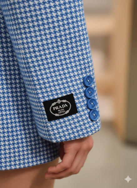 Premium Blue Textured Blazer with Elbow Patch Detail