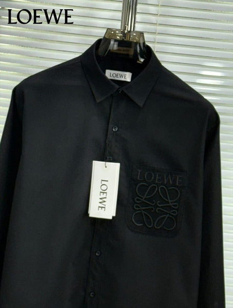 Men’s Classic Black Shirt with Embroidered Chest Detail