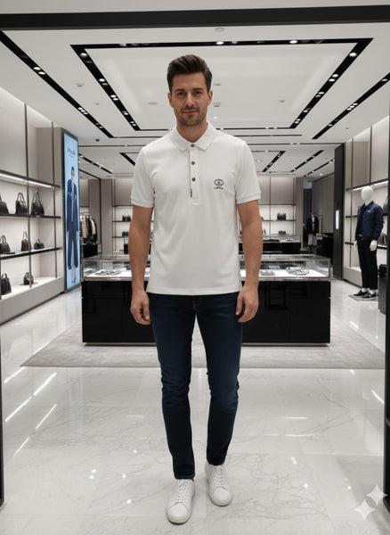 Men’s Premium White Polo T-Shirt  Elegant Short Sleeve Classic Fit