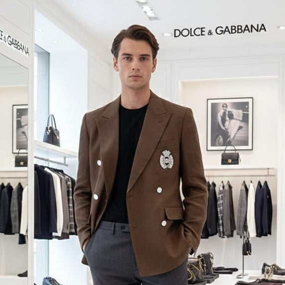 Elegant Brown Double-Breasted Blazer Timeless Luxury Style