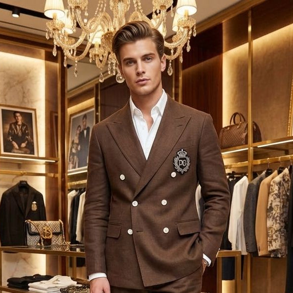 Elegant Brown Double-Breasted Blazer Timeless Luxury Style