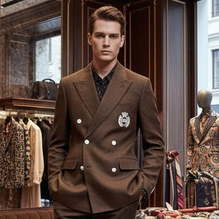 Elegant Brown Double-Breasted Blazer Timeless Luxury Style