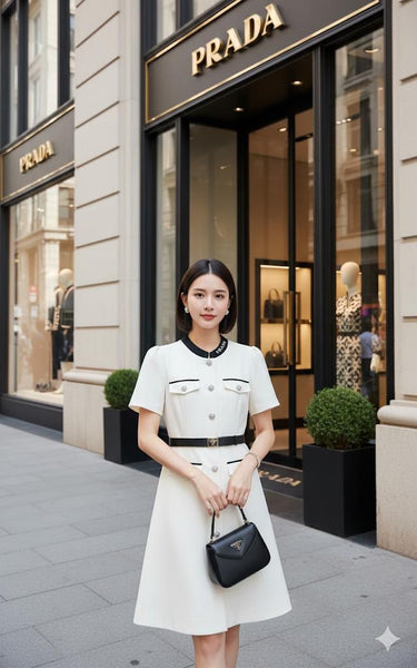 Elegant White Belted Dress Luxury Boutique Style