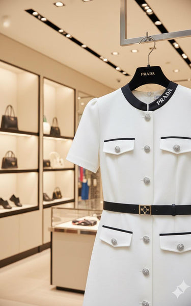 Elegant White Belted Dress Luxury Boutique Style