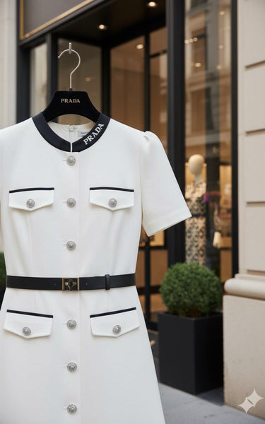 Elegant White Belted Dress Luxury Boutique Style