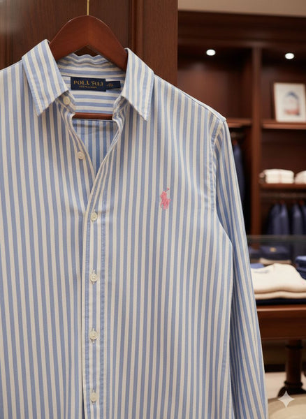 Women’s Premium Blue & White Vertical Striped Shirt