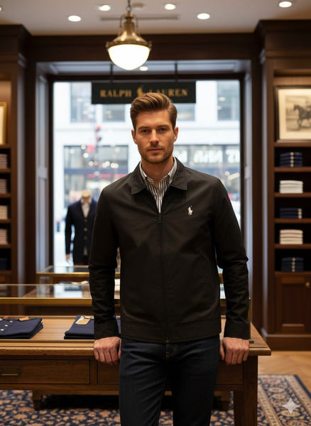 Luxury Imported Men’s Classic Black Zip-Up Jacket