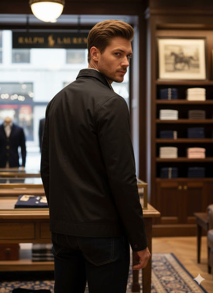 Luxury Imported Men’s Classic Black Zip-Up Jacket