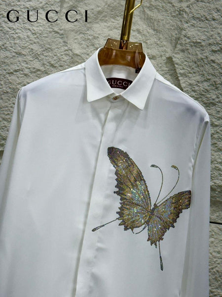 Men’s Premium Designer White Shirt with Butterfly Artwork
