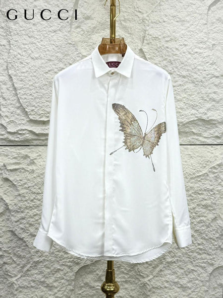 Men’s Premium Designer White Shirt with Butterfly Artwork