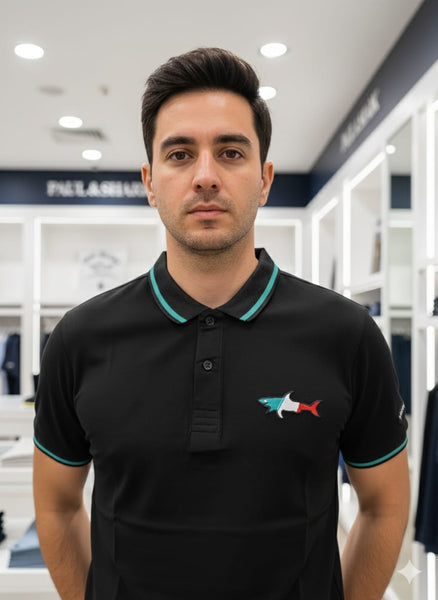 Men’s Premium Black Polo T-Shirt with Contrast Collar & Logo