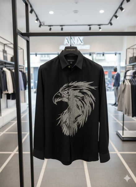 Premium Brand Eagle Print Black Shirt Bold Luxury Style