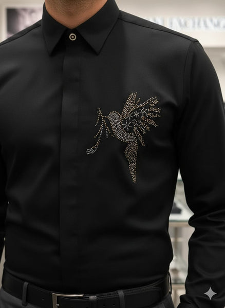 Premium Black Shirt Elegant Angel Wing Design